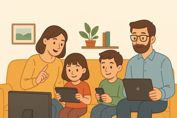 Famiglia che condivide momenti digitali